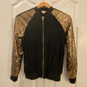 Black & Gold Sequin BOMBER JACKET